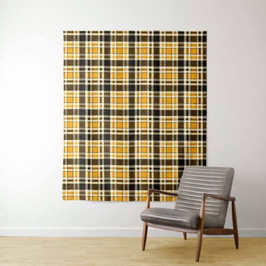 Tenture Yellow Black White Flannel Tartan Pattern Design  (En situation)