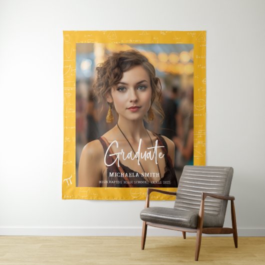 Tenture Yellow Math Handwritten Script Photo Graduation (En situation)