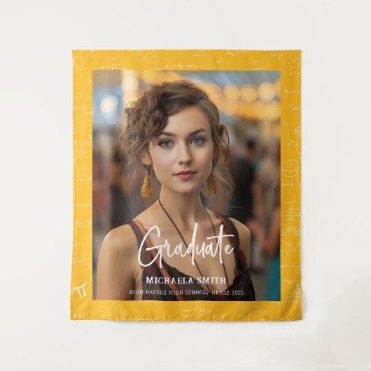 Tenture Yellow Math Handwritten Script Photo Graduation  (Devant)