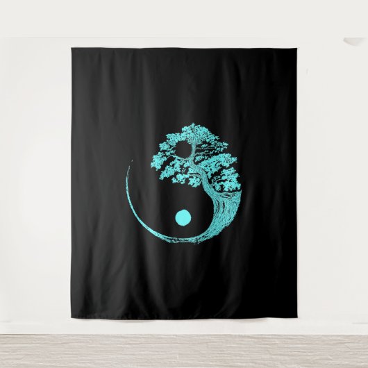 Tenture Yin Yang Turquoise Blue Bonsai Tree Japonais (Devant)