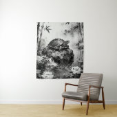Tenture Zen Turtle Tapestry | Lotus Pond Ink Art (En situation)