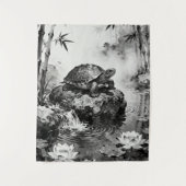Tenture Zen Turtle Tapestry | Lotus Pond Ink Art (Devant)