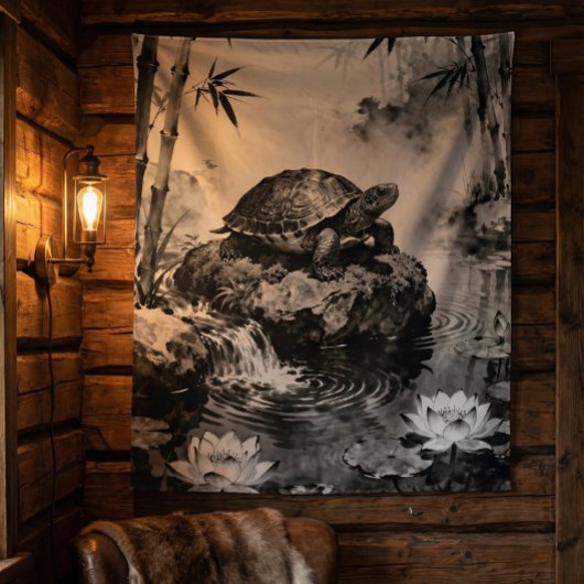 Tenture Zen Turtle Tapestry | Lotus Pond Ink Art