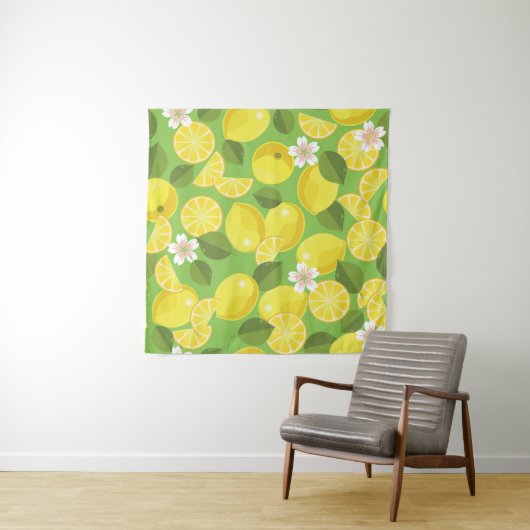 Tenture Zesty Lemon : Citrus Motif Delight (En situation (horizontale))