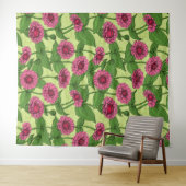 Tenture Zinnias rose sur vert clair (En situation (horizontale))