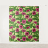 Tenture Zinnias rose sur vert clair (Devant)