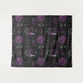 Tenture Zodiac Magie | Plum violet foncé Roses de crâne go (Devant (Horizontal))