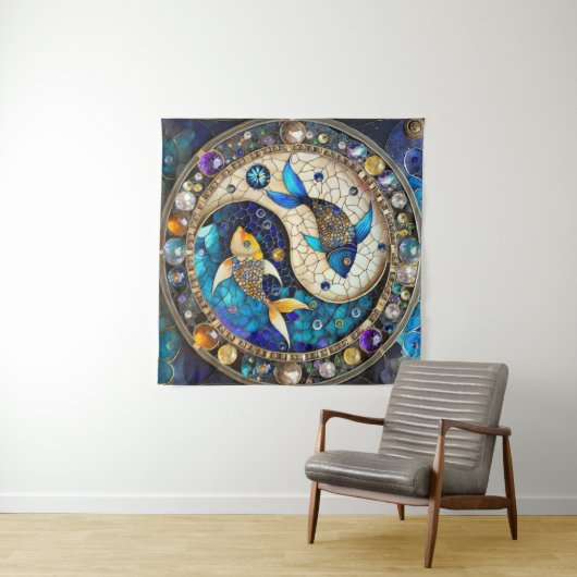 Tenture Zodiac - Poissons de poisson Yin et Yang (En situation (horizontale))