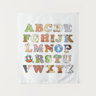 Tenture Zoo - Lettres alphabétiques sur les animaux - Appr