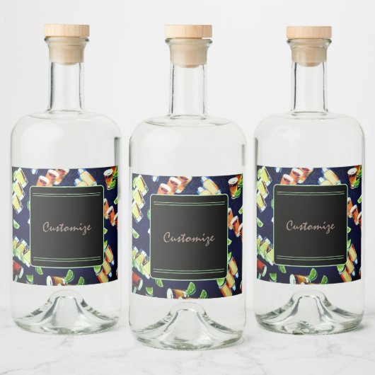 Tequila Shots Pattern Likeurfles Etiket (Flessen)
