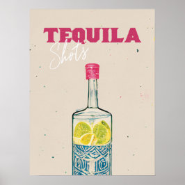 Tequila Shots Retro Bar Art Roze Mexicaans Poster