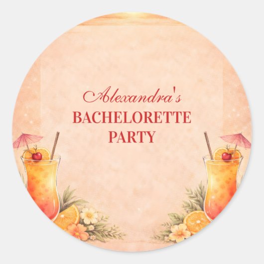 Tequila Sunrise Beach Getaway Bachelorette Party Ronde Sticker (Voorkant)