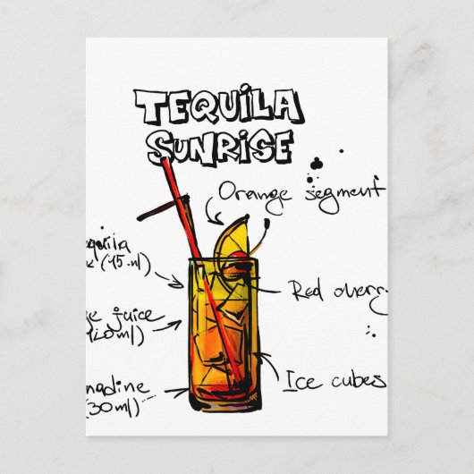 Tequila Sunrise Cocktail Recipe Briefkaart (Voorkant)