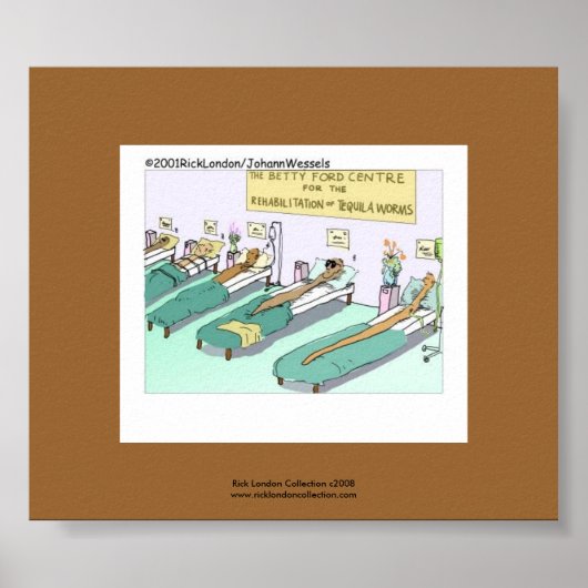 Tequila Worm Rehab Funny Cartoon op Canvas Print (Voorkant)
