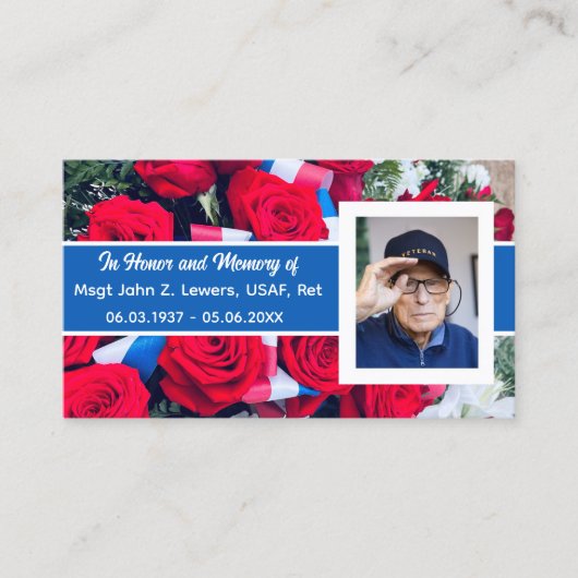 Ter ere van Veteran Memory Kaart Contactkaartje (Voorkant)