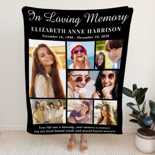 Ter liefdevolle herinnering 7 foto collage herdenk fleece deken