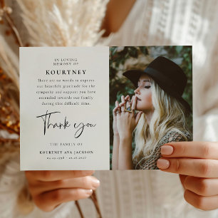 Ter liefdevolle herinnering aangepaste foto en ber bedankkaart