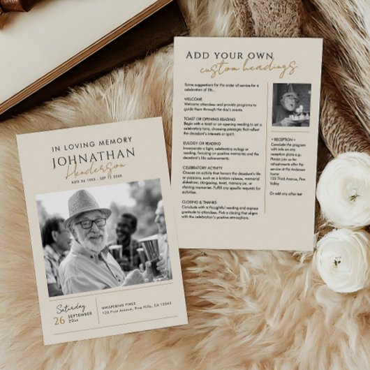 Ter liefdevolle herinnering Modern 2-foto's Elegan Programma