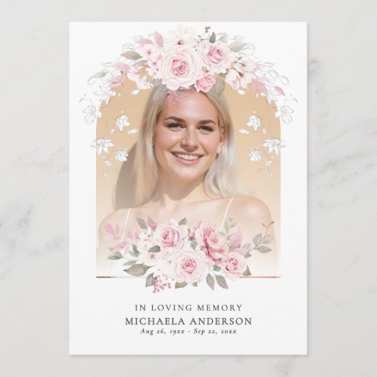 Ter liefdevolle herinnering Roze Aquarel Bloemstuk Programma (Voorkant)