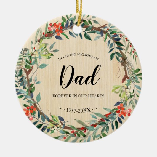 Ter nagedachtenis aan papa roestige krans herdenki keramisch ornament (Voorkant)