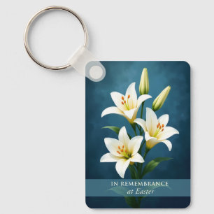 Ter nagedachtenis aan Pasen Witte lelies op blauw Sleutelhanger