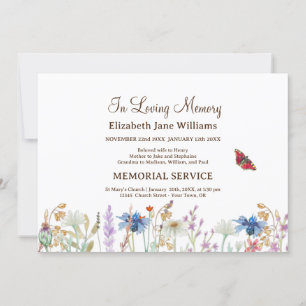 Ter nagedachtenis Funeral Wildflower &Vlinder Kaart
