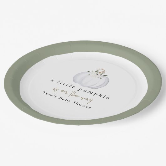 TERA Herfst Greenery White Pumpkin Baby shower Papieren Bordje (Gekanteld)