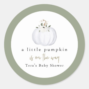 TERA Herfst Greenery White Pumpkin Baby shower Ronde Sticker