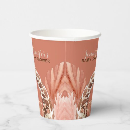 Teracotta Boho Giraffe Baby shower Cups Papieren Bekers (Rechts)