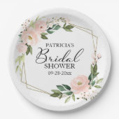 Tere Delicate Roze Blush Bloemige Geometrische Bru Papieren Bordje (Voorkant)