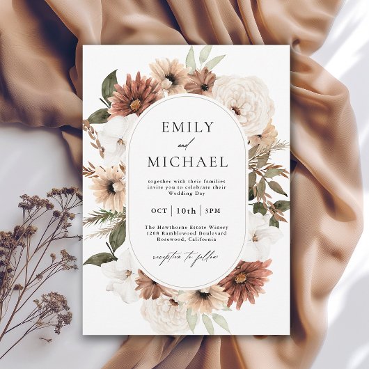 Terra Cotta Boho Floral Fall Wedding Kaart