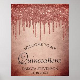Terra Cotta Glitter Drip   Trendy Icing Sweet 16 Poster