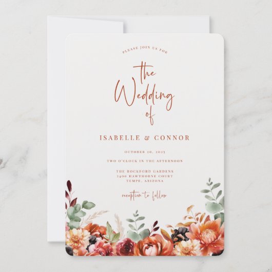 Terra Cotta Herfst Bloemenbruiloft Kaart (Voorkant)