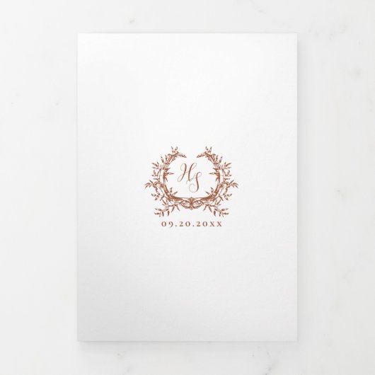 Terra Cotta Monogram Foto QR-code RSVP/Details Drieluik Kaart (Cover)