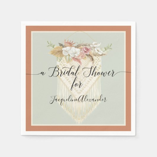 Terra Cotta Pampas Grass Bloemen Groen Bruid Servet (Voorkant)