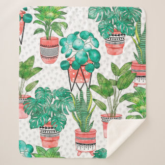 Terra cotta Pots Waterverf House Planten Naadloos Sherpa Deken