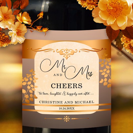 Terra Cotta Rose Gold Mariage Vin Étiquette