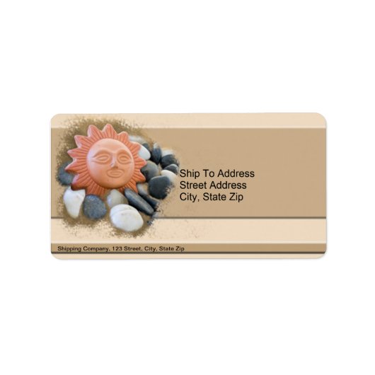Terra Cotta Sun op Zand en Rocks Etiket (Voorkant)