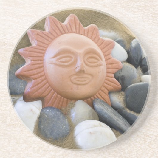 Terra Cotta Sun op Zand en Rocks Zandsteen Onderzetter (Voorkant)