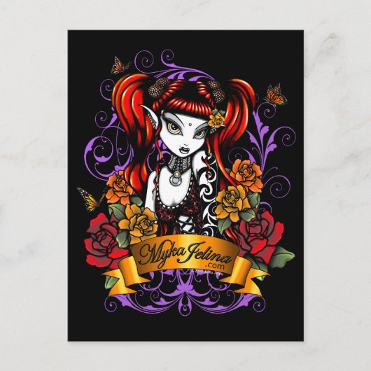 Terra Roos Gothic Tattooed Fantasy Fae Briefkaart (Voorkant)