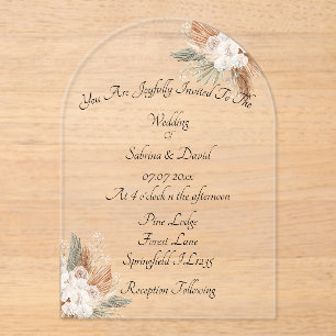 Terraccota & Cream Bloemen Trouwen Acryl Uitnodigingen