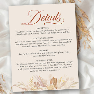 Terraccotta Cream Botanical Foliage Wedding Detail Informatiekaartje