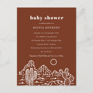 Terracota Baby shower Cactus Line Art woestijn Briefkaart