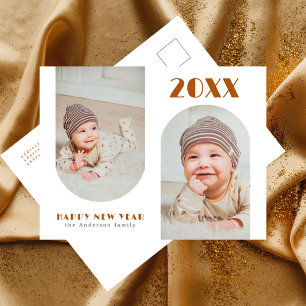 Terracota Bold Typografie Nieuwjaar 2 Foto Feestdagenkaart