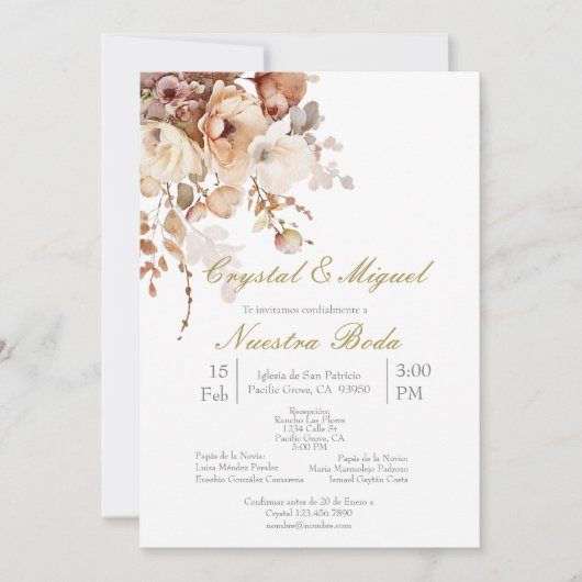 Terracota bruiloft uitnodiging in het Spaans (Voorkant)