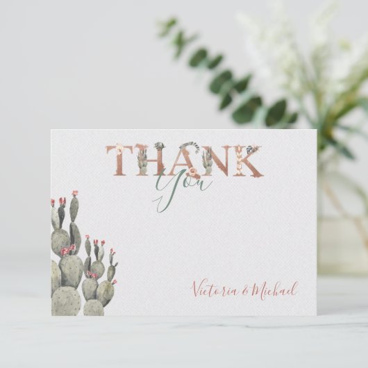 Terracota en Cactus Bruiloft Dank u kaart (Staand voorkant)