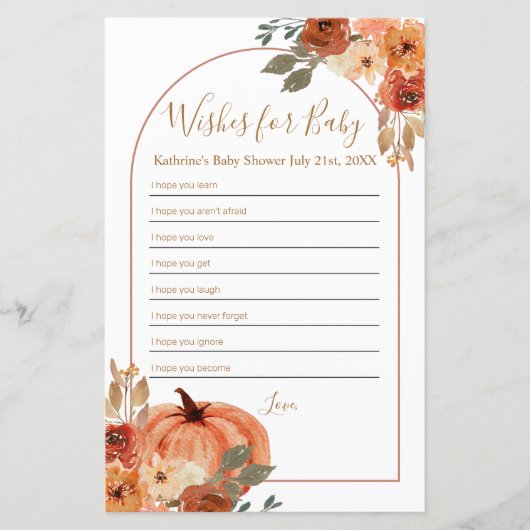 Terracota Pumpkin Floral wenst Baby (Voorkant)