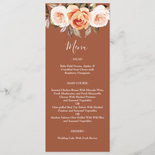 Terracott Boho Herfst Floral Wedding Menu (Voorkant)