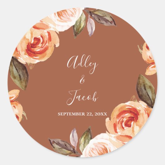 Terracott Herfst Boho Floral Wedding Favor Ronde Sticker (Voorkant)