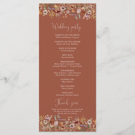 Terracott Tiny Programme de mariage Fleur sauvage (Dos)